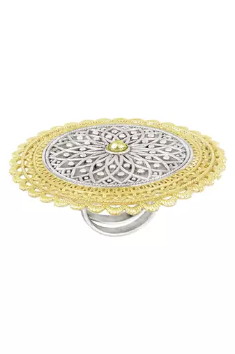 Oxidized silver gold plated statement finger ring adjustable jewellery for women & girls
