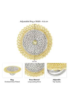 Oxidized silver gold plated statement finger ring adjustable jewellery for women & girls 4