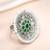 Oxidized silver plated faux emerald & beads studded statement finger ring adjustable jewellery
