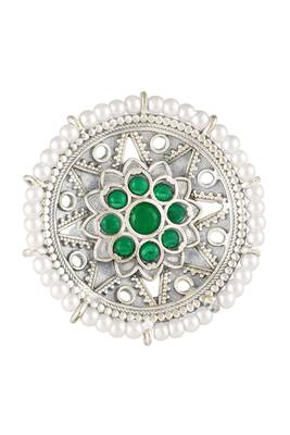 Oxidized silver plated faux emerald & beads studded statement finger ring adjustable jewellery 5