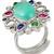 Oxidized silver plated faux emerald & multicolor crystals studded statement finger ring