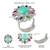 Oxidized silver plated faux emerald & multicolor crystals studded statement finger ring