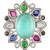 Oxidized silver plated faux emerald & multicolor crystals studded statement finger ring