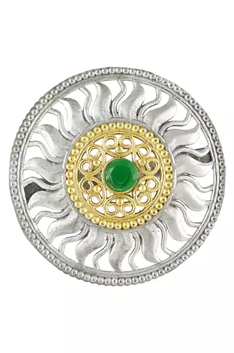 Oxidized silver gold plated faux emerald studded statement finger ring adjustable jewellery