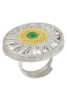 Oxidized silver gold plated faux emerald studded statement finger ring adjustable jewellery 3