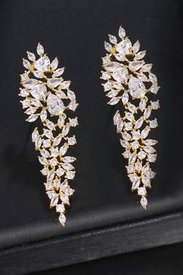 Gold plated cubic zirconia studded drop & dangle earrings western fashion jewellery for women 1