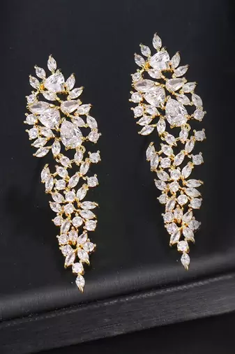 Gold plated cubic zirconia studded drop & dangle earrings western fashion jewellery for women