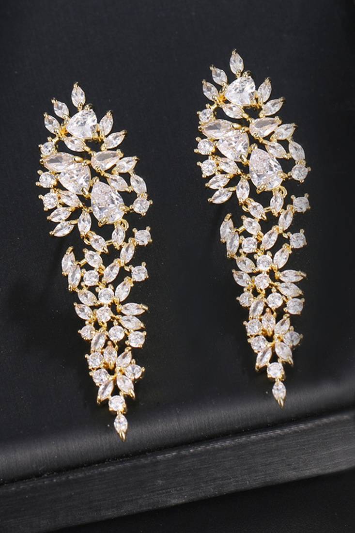 Gold plated cubic zirconia studded drop & dangle earrings western fashion jewellery for women