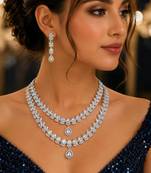 2-layer cubic zirconia bridal necklace set, teardrop wedding jewellery, cz statement earrings
