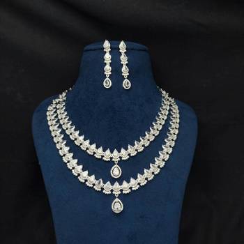 2-layer cubic zirconia bridal necklace set, teardrop wedding jewellery, cz statement earrings 2