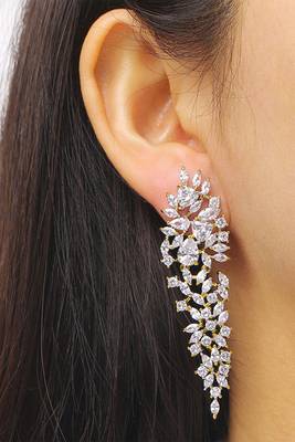 Gold plated cubic zirconia studded drop & dangle earrings western fashion jewellery for women 2