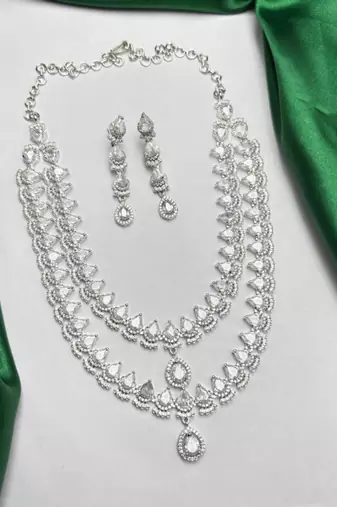 2-layer cubic zirconia bridal necklace set, teardrop wedding jewellery, cz statement earrings