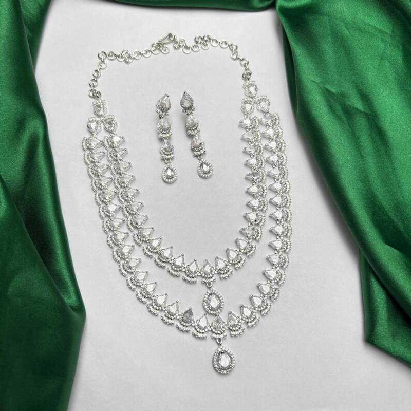 2-layer cubic zirconia bridal necklace set, teardrop wedding jewellery, cz statement earrings