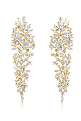 Gold plated cubic zirconia studded drop & dangle earrings western fashion jewellery for women 3