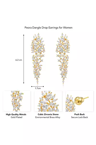 Gold plated cubic zirconia studded drop & dangle earrings western fashion jewellery for women