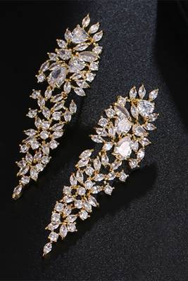 Gold plated cubic zirconia studded drop & dangle earrings western fashion jewellery for women 5