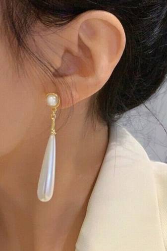 Gold plated pearl studded fancy drop earrings contemporary fashion jewellery for women & girls