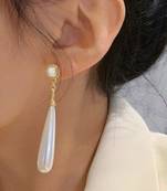 Gold plated pearl studded fancy drop earrings contemporary fashion jewellery for women & girls
