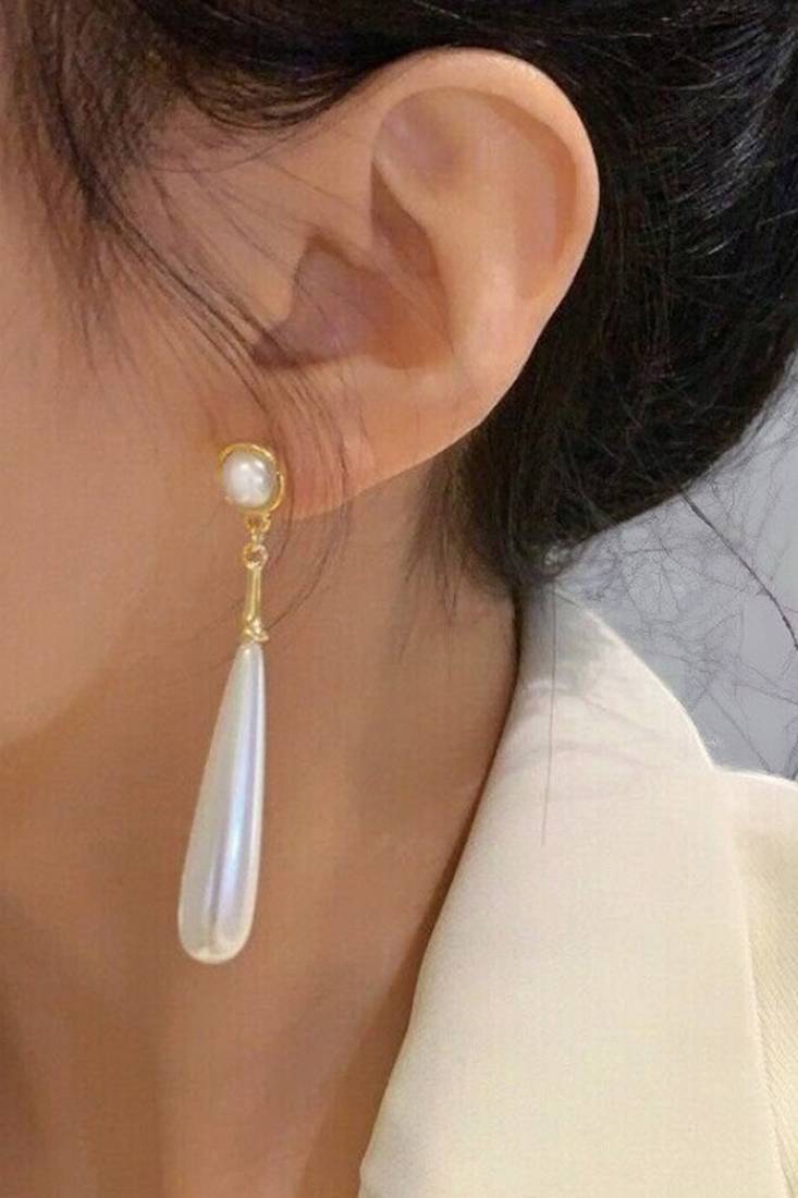 Gold plated pearl studded fancy drop earrings contemporary fashion jewellery for women & girls