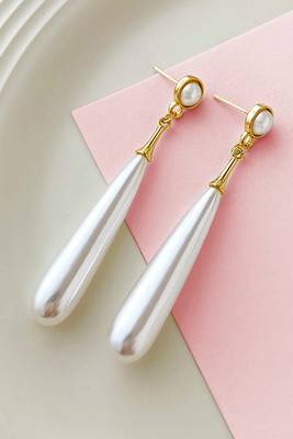 Gold plated pearl studded fancy drop earrings contemporary fashion jewellery for women & girls 2
