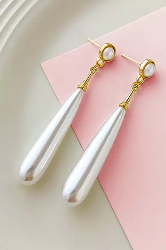 Gold plated pearl studded fancy drop earrings contemporary fashion jewellery for women & girls