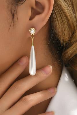 Gold plated pearl studded fancy drop earrings contemporary fashion jewellery for women & girls 3