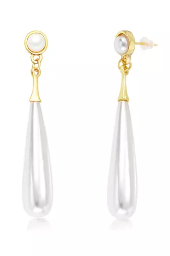 Gold plated pearl studded fancy drop earrings contemporary fashion jewellery for women & girls