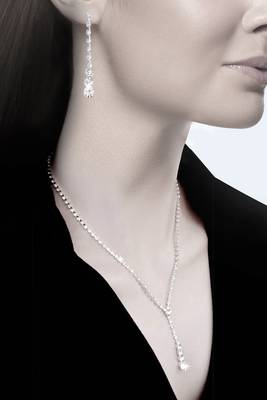 Silver plated american diamond studded necklace & earrings set fashion jewellery for women 2