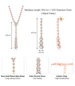 Rose gold plated cz studded pendant style necklace & drop earrings jewellery set for women