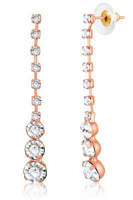 Rose gold plated cz studded pendant style necklace & drop earrings jewellery set for women 2