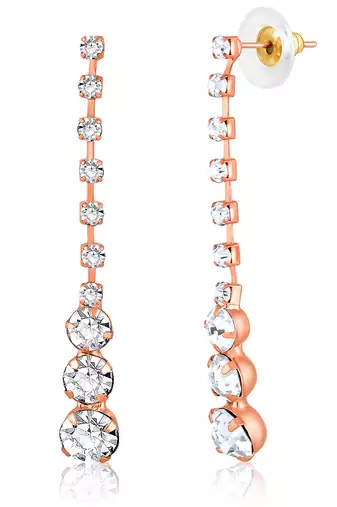 Rose gold plated cz studded pendant style necklace & drop earrings jewellery set for women