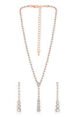 Rose gold plated cz studded pendant style necklace & drop earrings jewellery set for women 3