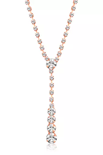 Rose gold plated cz studded pendant style necklace & drop earrings jewellery set for women