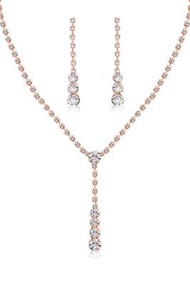 Rose gold plated cz studded pendant style necklace & drop earrings jewellery set for women 5