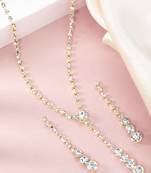 Gold plated cz studded pendant style necklace & drop earrings jewellery set for women
