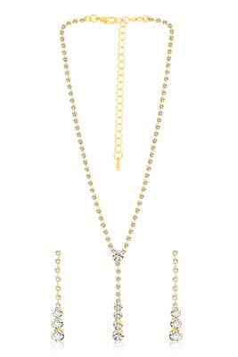 Gold plated cz studded pendant style necklace & drop earrings jewellery set for women 3