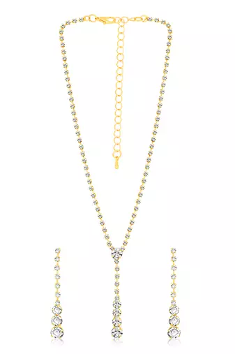 Gold plated cz studded pendant style necklace & drop earrings jewellery set for women