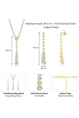 Gold plated cz studded pendant style necklace & drop earrings jewellery set for women 4