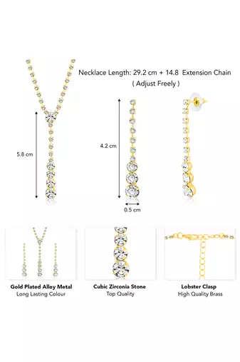 Gold plated cz studded pendant style necklace & drop earrings jewellery set for women