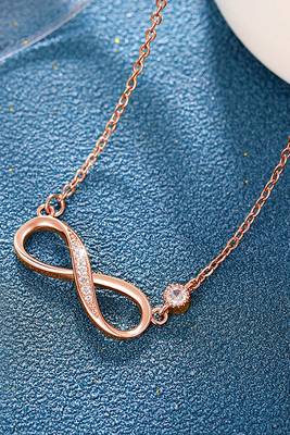 Rose gold plated cubic zirconia studded infinity design pendant chain necklace jewellery 1
