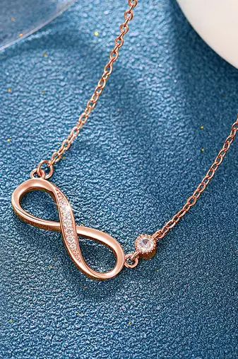 Rose gold plated cubic zirconia studded infinity design pendant chain necklace jewellery
