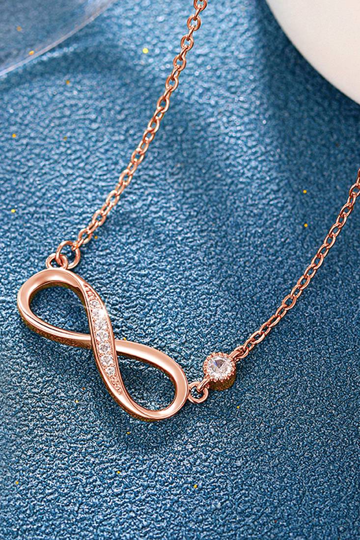 Rose gold plated cubic zirconia studded infinity design pendant chain necklace jewellery