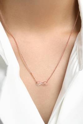 Rose gold plated cubic zirconia studded infinity design pendant chain necklace jewellery 2