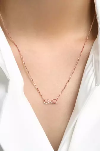 Rose gold plated cubic zirconia studded infinity design pendant chain necklace jewellery