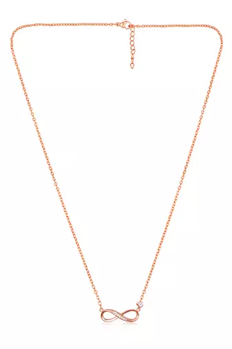 Rose gold plated cubic zirconia studded infinity design pendant chain necklace jewellery
