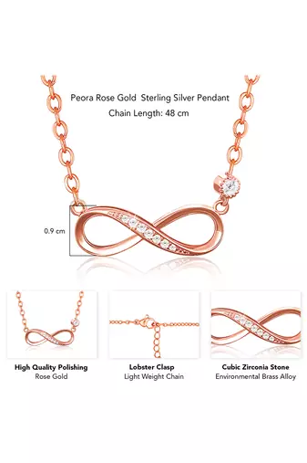 Rose gold plated cubic zirconia studded infinity design pendant chain necklace jewellery