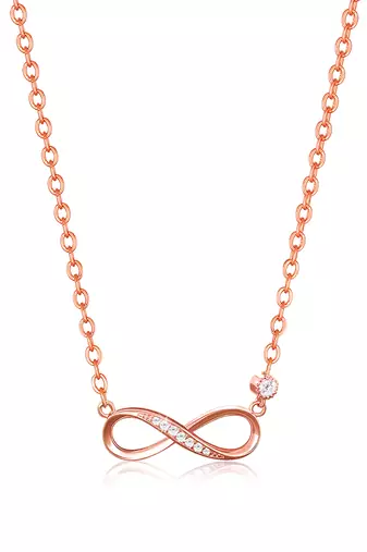 Rose gold plated cubic zirconia studded infinity design pendant chain necklace jewellery