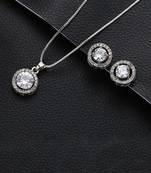 Silver plated ad studded pendant chain necklace & stud earrings set jewellery set for women
