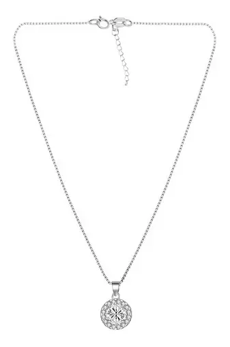 Silver plated ad studded pendant chain necklace & stud earrings set jewellery set for women