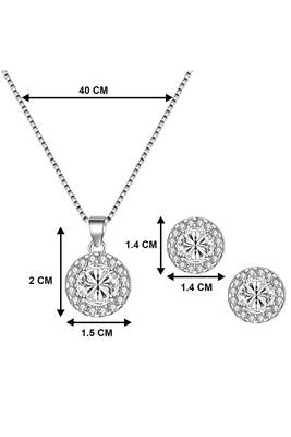 Silver plated ad studded pendant chain necklace & stud earrings set jewellery set for women 4
